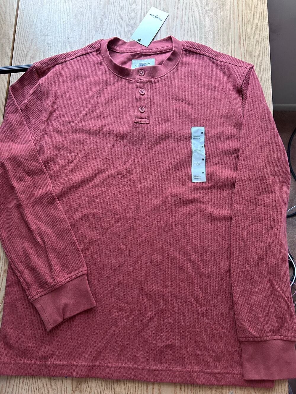 New Mens Goodfellow Long Sleeve Shirt Standard Fit Light Burgundy Medium